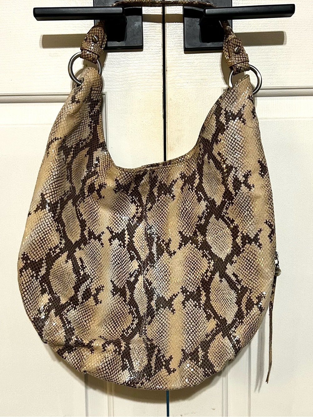 HOBO tan and brown leather Snake Print shoulder bag - NWT